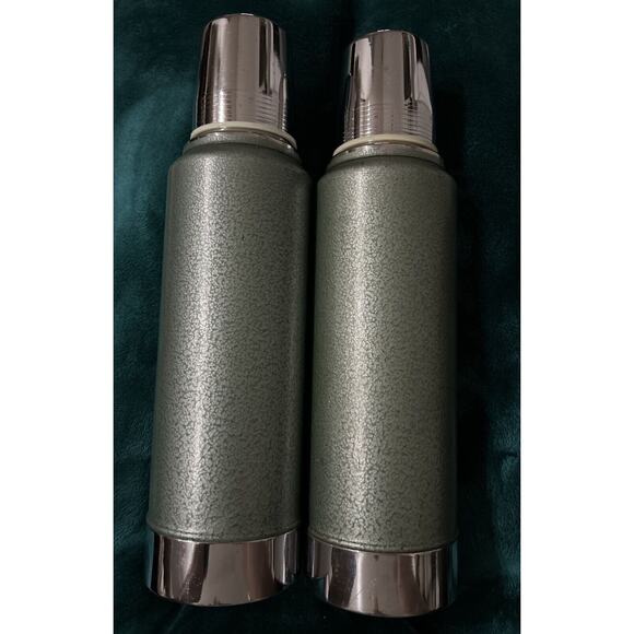 Vintage Aladdin Stanley Stainless Steel Thermos A-944B Green 32 OZ‎ Lot Of 2 USA - Picture 1 of 8